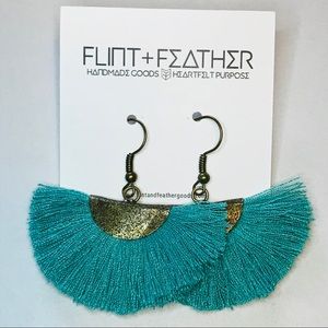 3pk Teal Fiesta Fan Fringe Earrings